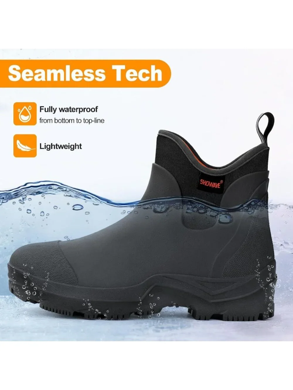 Men's Black Lightweight Ultra-Light Mud Rubber Fishing Waterproof Rain Boots